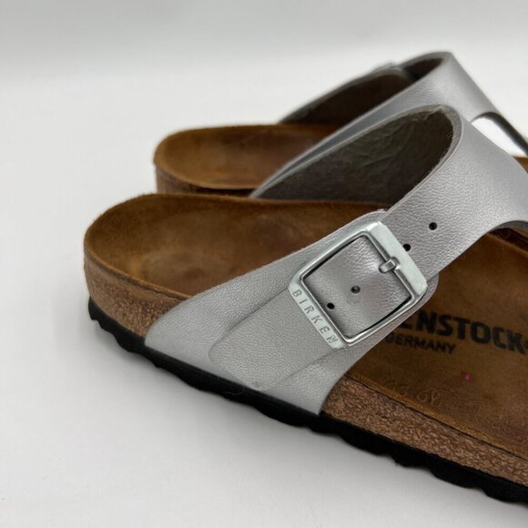 Birkenstock Gizeh Sandals Metallic Silver Strap Buckle Women's Size 37 - Picture 2 of 12